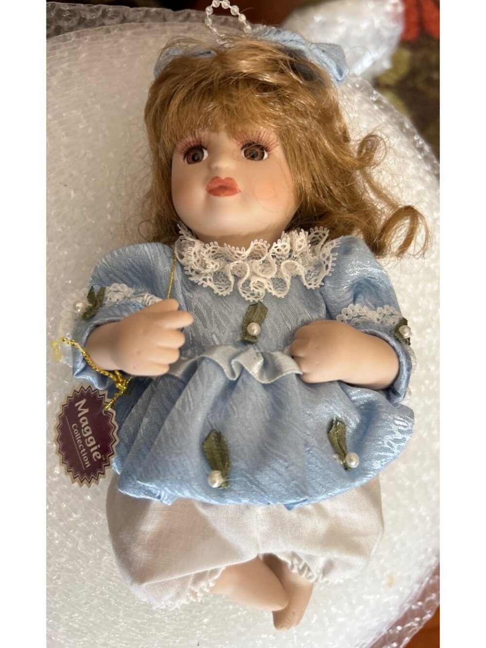 The Maggie Doll Collection Porcelain Doll Blue Dress Lace Details Collectible